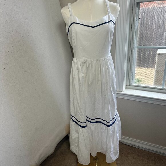 J. Crew Factory Dresses & Skirts - J.Crew Factory dress sz 10 Midi Square Neck Smocked Cotton White nautical yacht